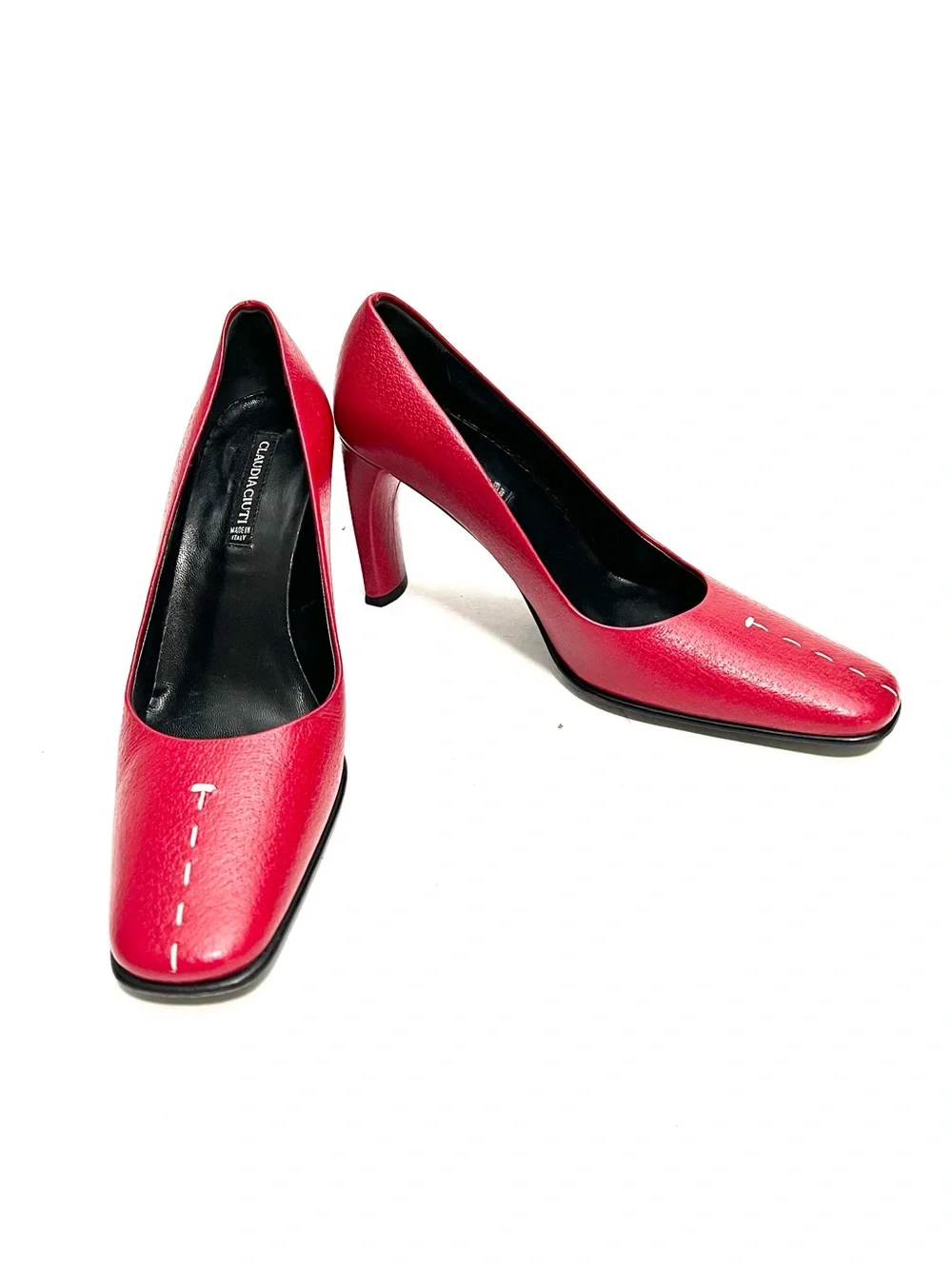 Vintage 1990s lipstick red Italian leather top stitch heels